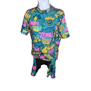 specialized large Cycling Jersey full zip padded bib shorts all over print